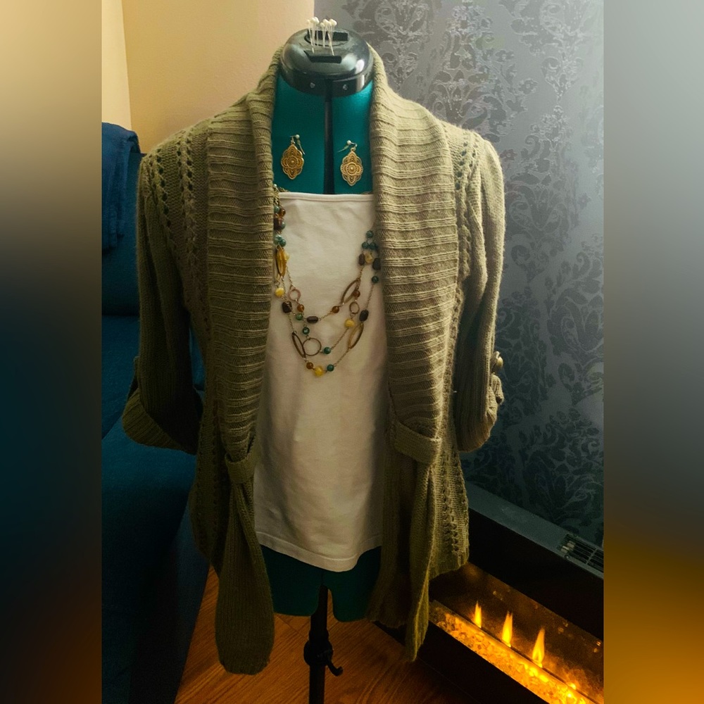 Xhilaration army green cardigan with brass button accent, 3/4 sleeves super cozy